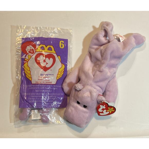 Ty Beanie Baby Happy The Hippo w/ Tag Errors and Teenie Beanie Happy Sealed - Picture 1 of 5